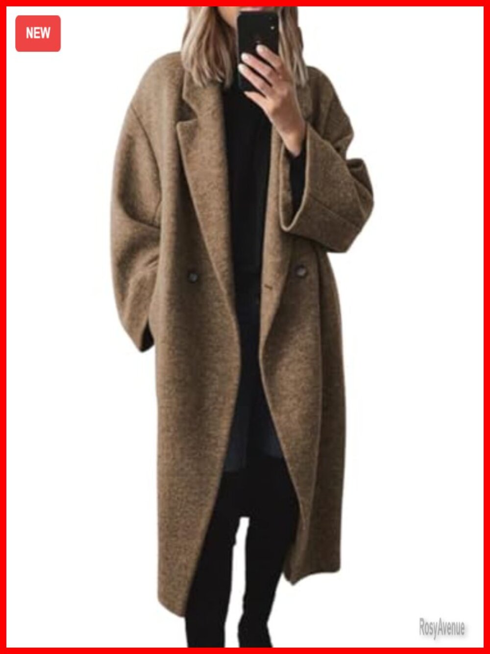Women's Double Breasted Wool Blend Pea Coat Notch Lapel Long Trench Coat